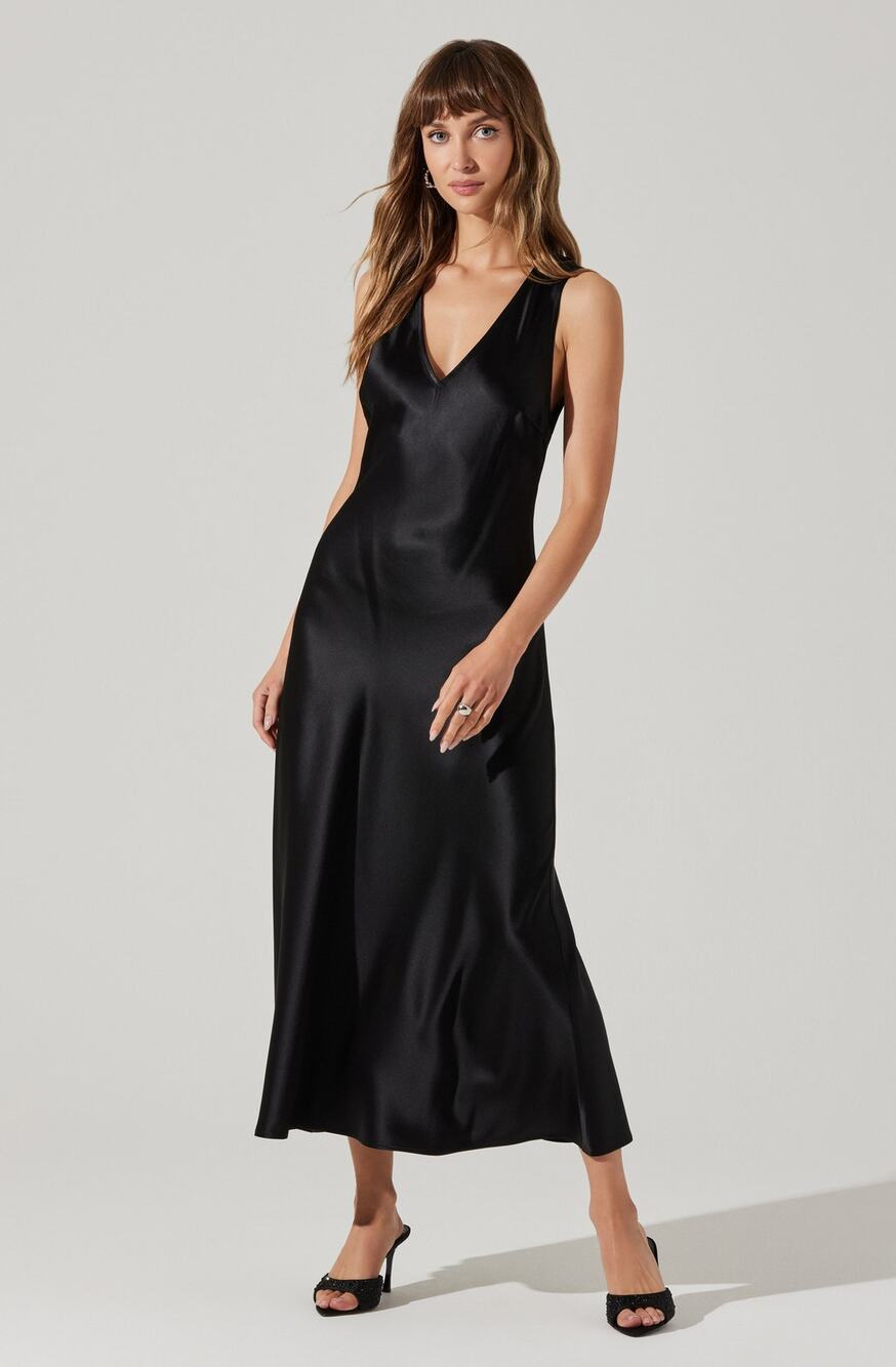 ASTR The Label Ellora Slip Satin Elegant Minimalist Black Midi NWT S